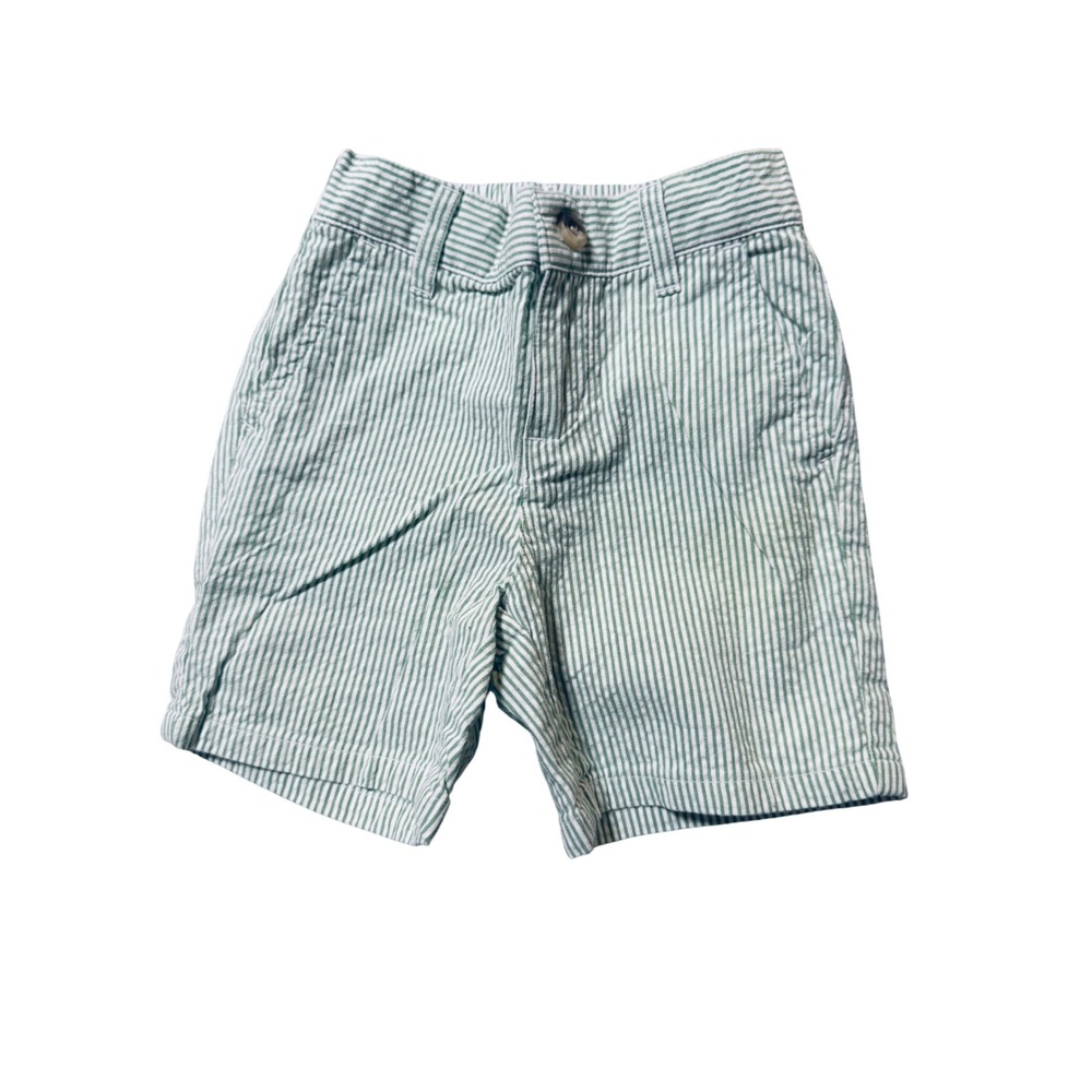 Janie and Jack Size 6-12 Months Boy Shorts 100% Cotton Pin Striped White Green